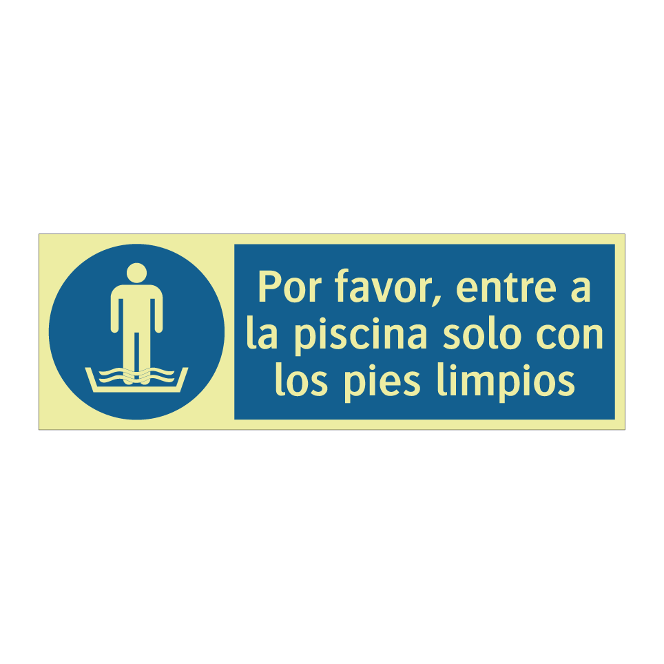 Por favor, entre a la piscina solo con los pies limpios