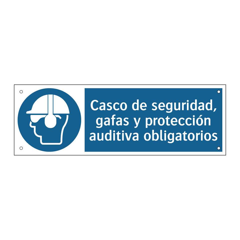 Casco de seguridad, gafas y protección auditiva obligatorios