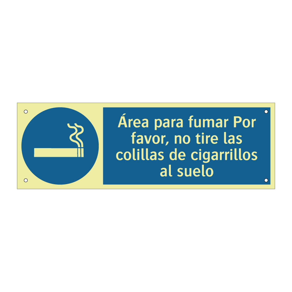 Área para fumar Por favor, no tire las colillas de cigarrillos al suelo