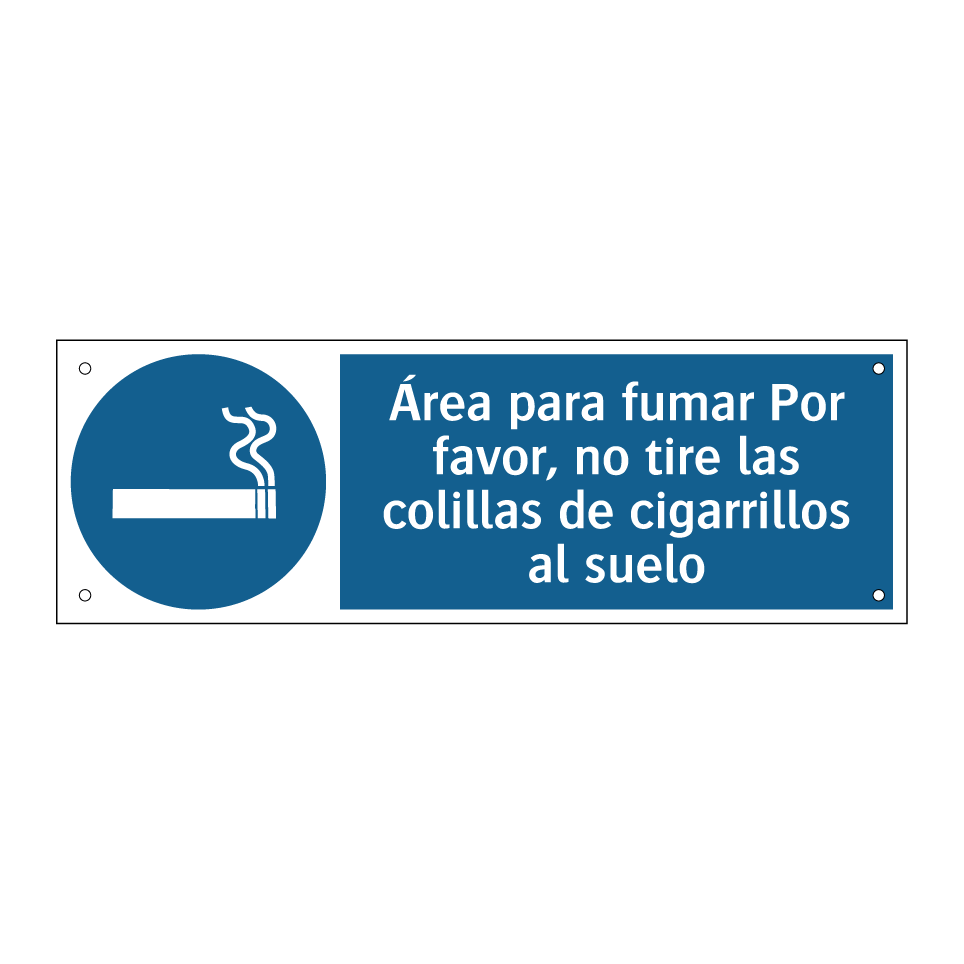 Área para fumar Por favor, no tire las colillas de cigarrillos al suelo