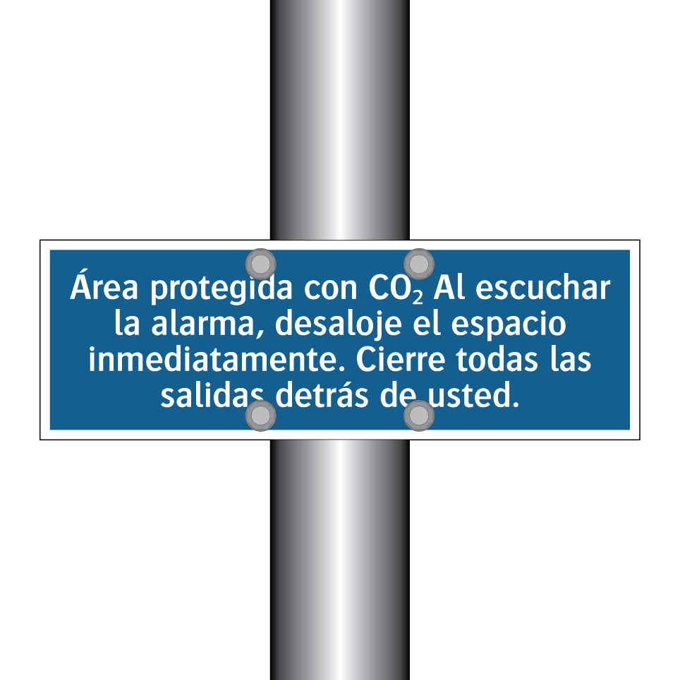Área protegida con CO₂ Al escuchar la alarma, desaloje el espacio inmediatamente. Cierre todas las salidas detrás de usted.