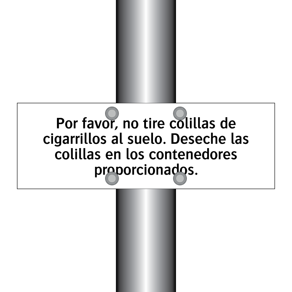 Por favor, no tire colillas de cigarrillos al suelo. Deseche las colillas en los contenedores proporcionados.