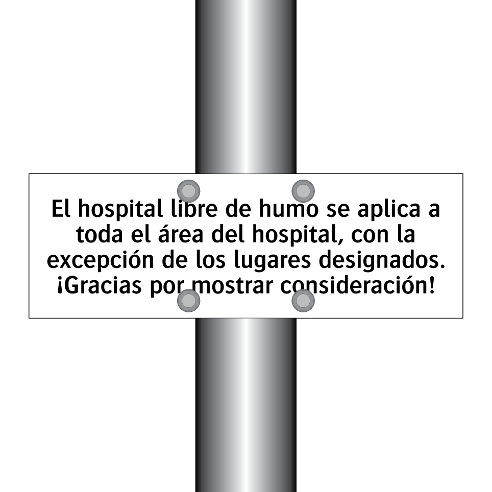 El hospital libre de humo se aplica a toda el área del hospital, con la excepción de los lugares designados. ¡Gracias por mostrar consideración!