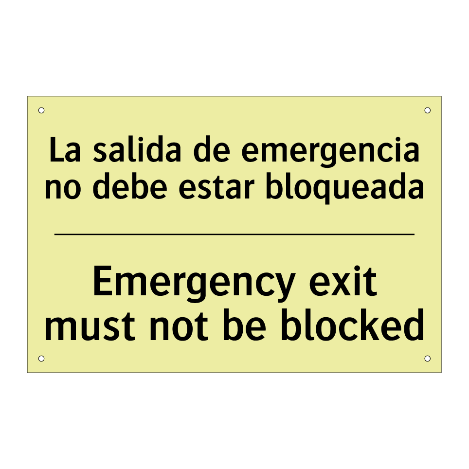 La salida de emergencia no debe estar bloqueada - Emergency exit must not be blocked