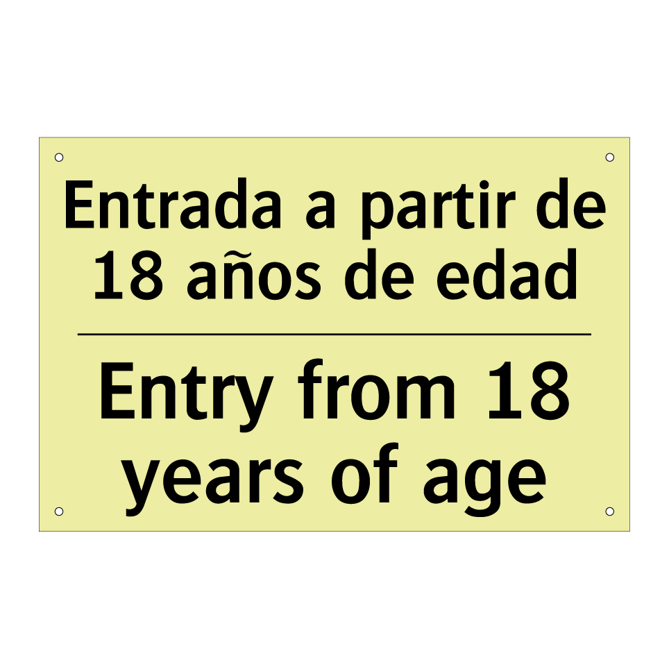 Entrada a partir de 18 años de edad - Entry from 18 years of age