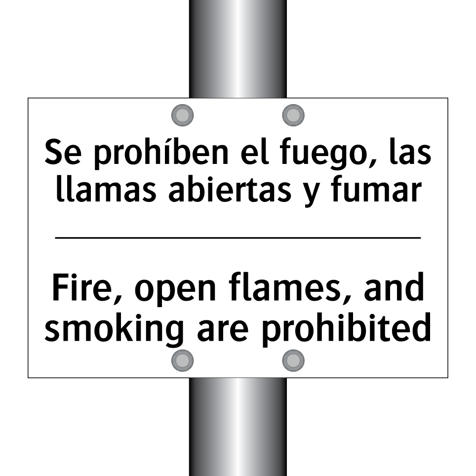 Se prohíben el fuego, las llamas abiertas y fumar - Fire, open flames, and smoking are prohibited