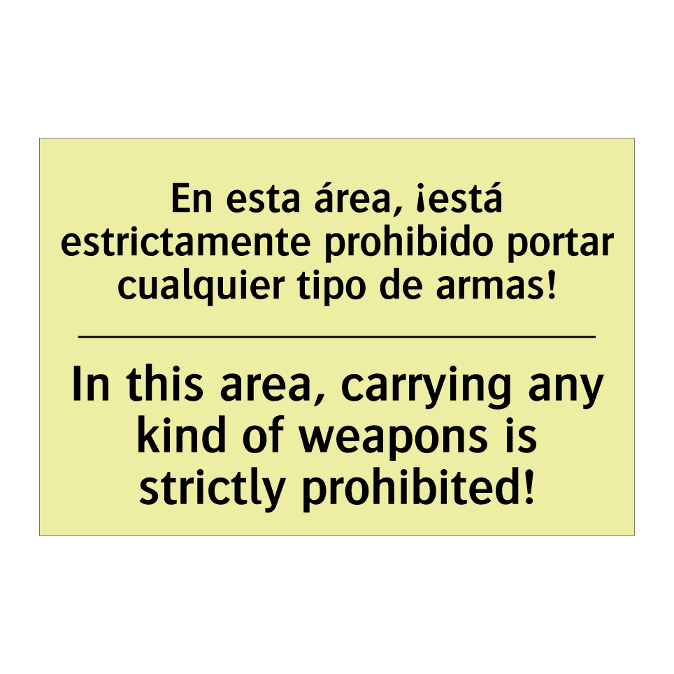 En esta área, ¡está estrictamente prohibido portar cualquier tipo de armas! - In this area, carrying any kind of weapons is strictly prohibited!