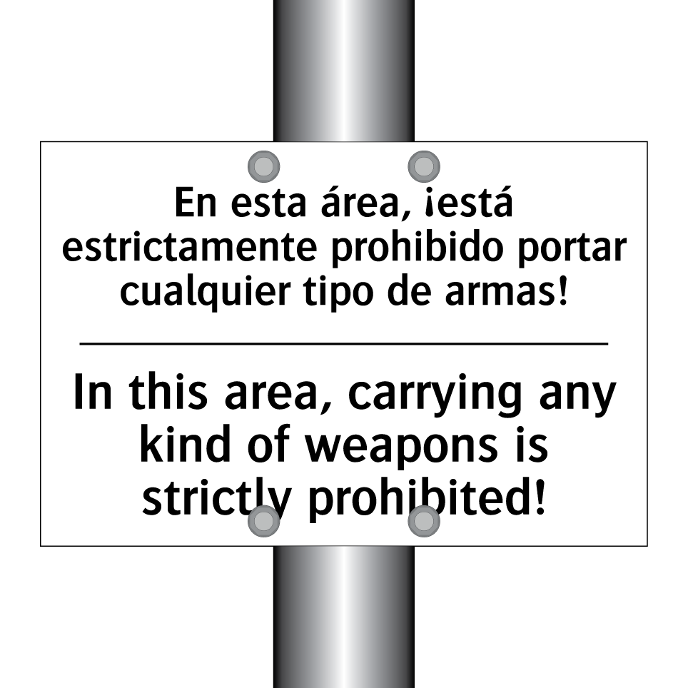 En esta área, ¡está estrictamente prohibido portar cualquier tipo de armas! - In this area, carrying any kind of weapons is strictly prohibited!