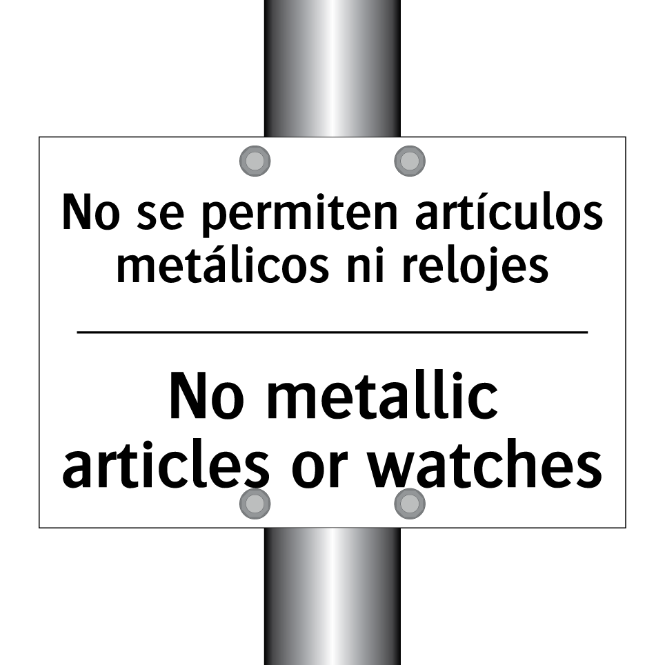 No se permiten artículos metálicos ni relojes - No metallic articles or watches