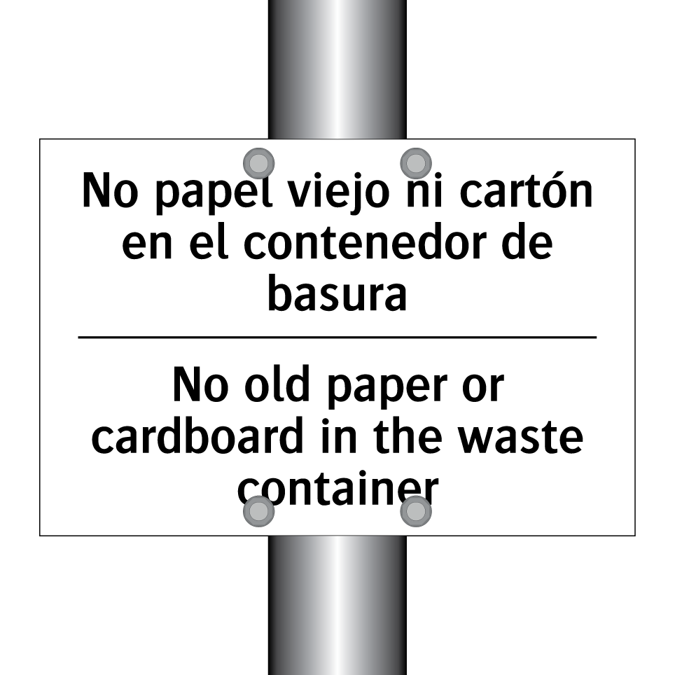 No papel viejo ni cartón en el contenedor de basura - No old paper or cardboard in the waste container