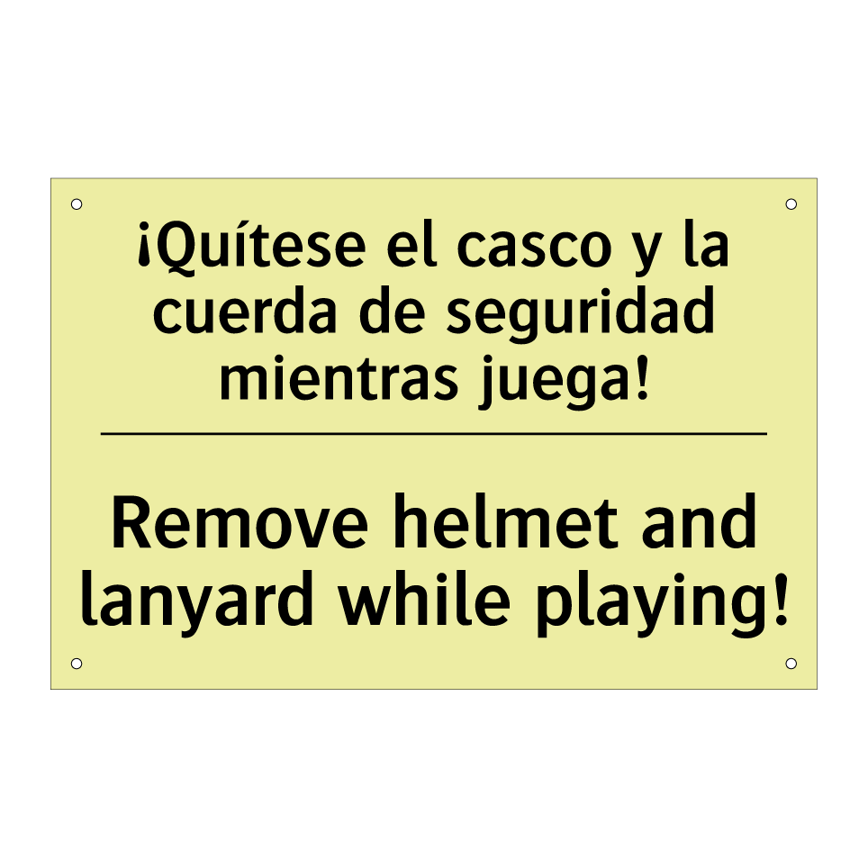 ¡Quítese el casco y la cuerda de seguridad mientras juega! - Remove helmet and lanyard while playing!