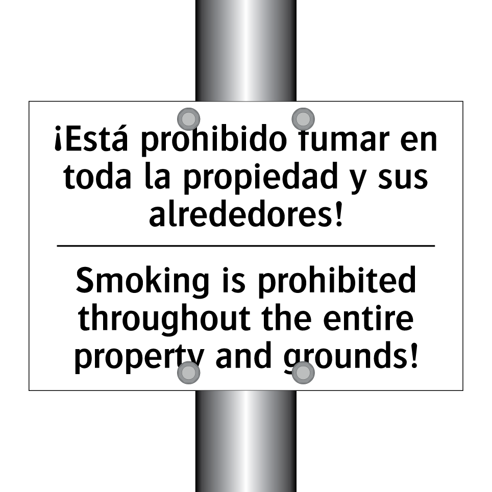 ¡Está prohibido fumar en toda la propiedad y sus alrededores! - Smoking is prohibited throughout the entire property and grounds!