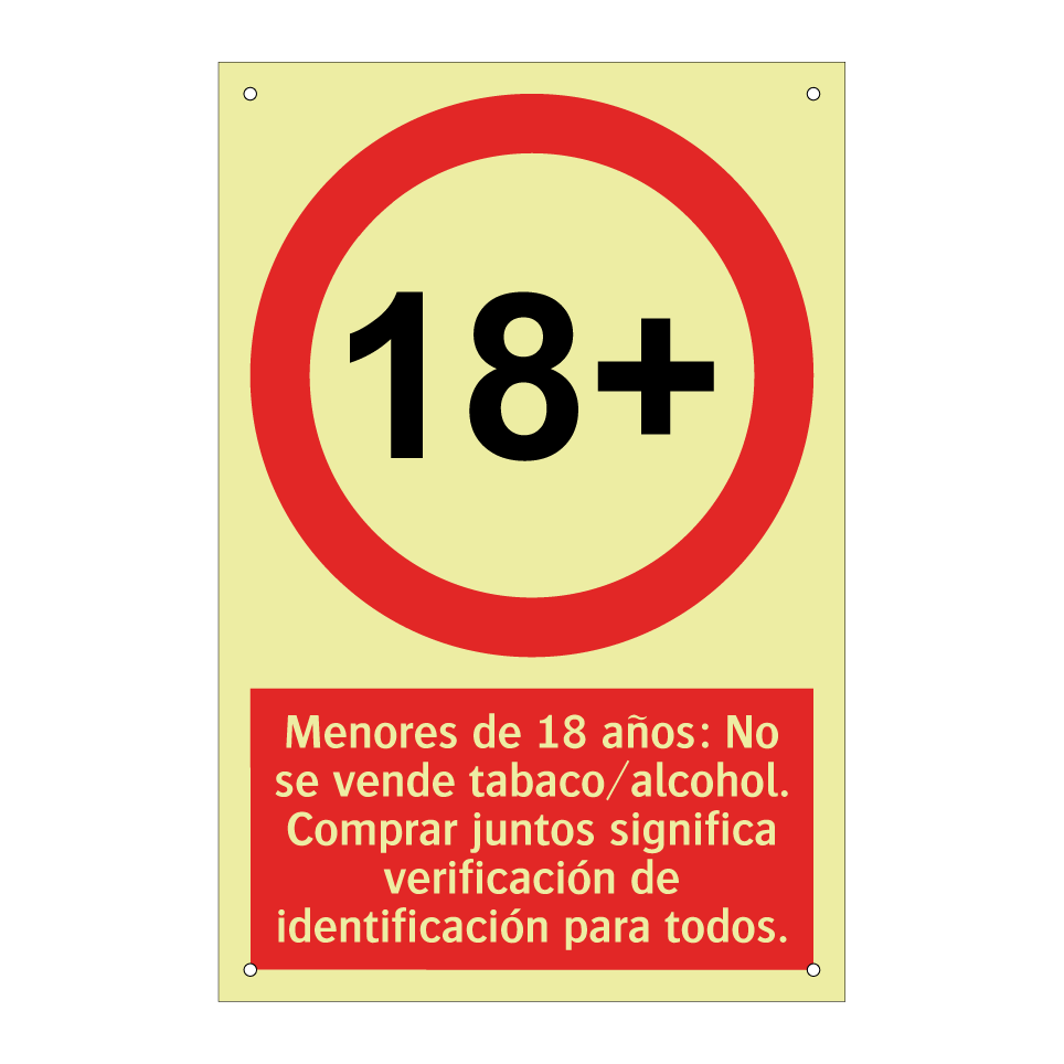 Menores de 18 años: No se vende tabaco/alcohol. Comprar juntos significa verificación de identificación para todos.