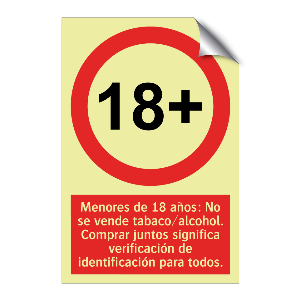 Menores de 18 años: No se vende tabaco/alcohol. Comprar juntos significa verificación de identificación para todos.