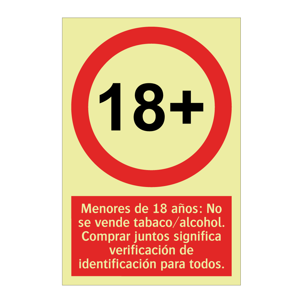 Menores de 18 años: No se vende tabaco/alcohol. Comprar juntos significa verificación de identificación para todos.