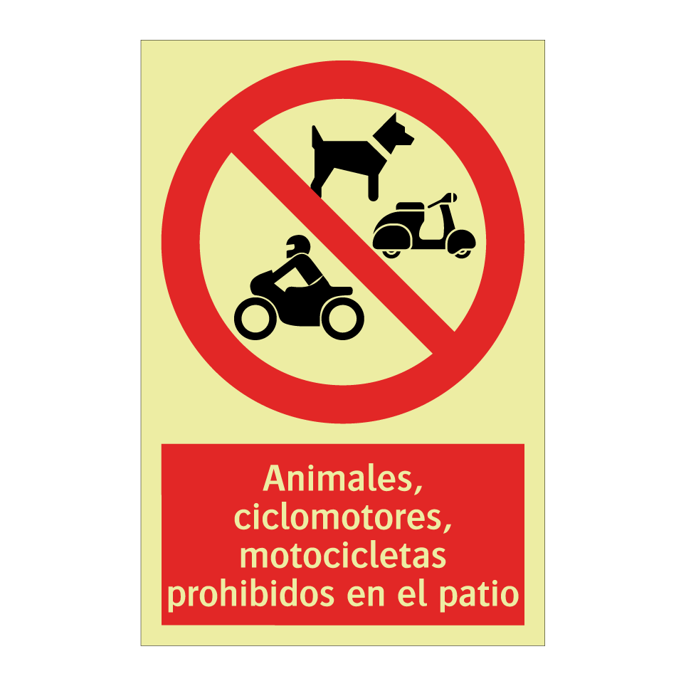 Animales, ciclomotores, motocicletas prohibidos en el patio