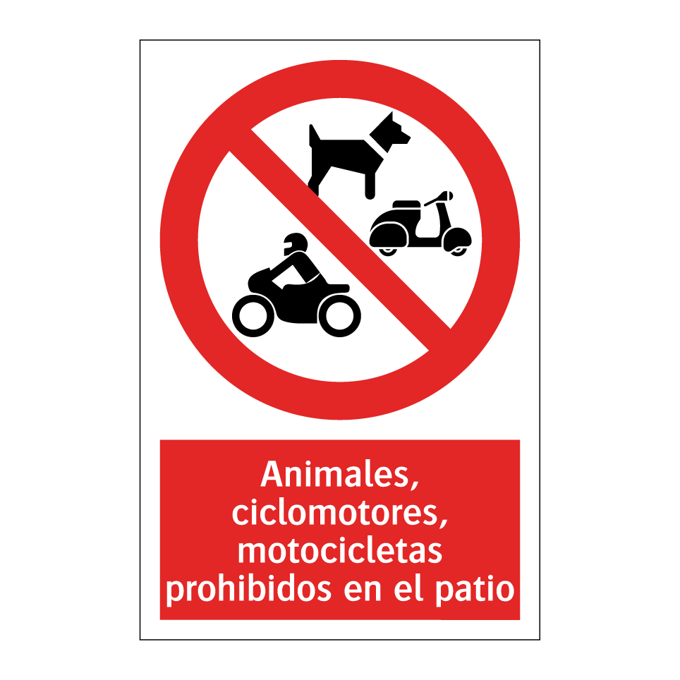 Animales, ciclomotores, motocicletas prohibidos en el patio