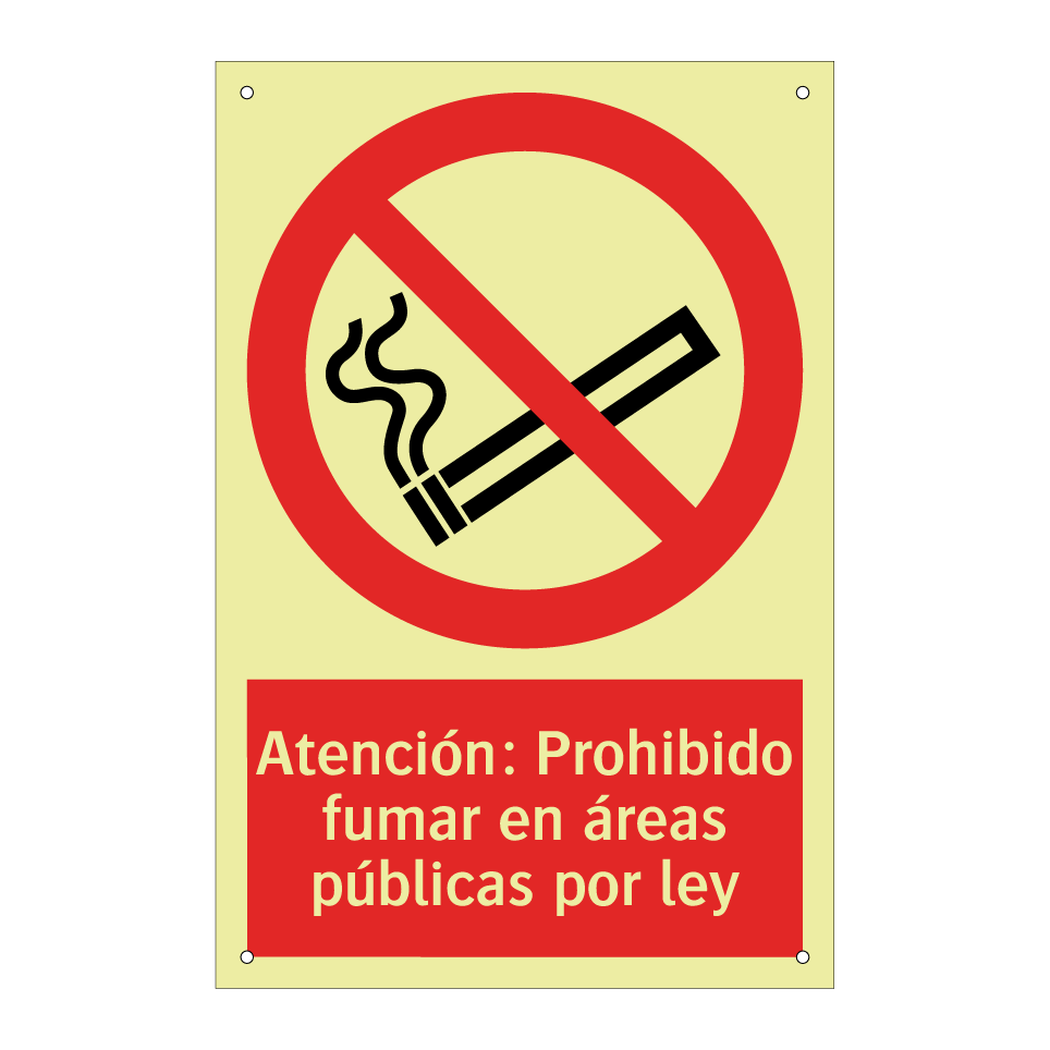 Atención: Prohibido fumar en áreas públicas por ley