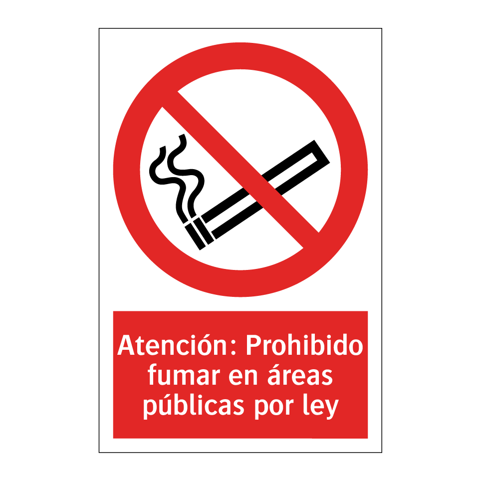 Atención: Prohibido fumar en áreas públicas por ley