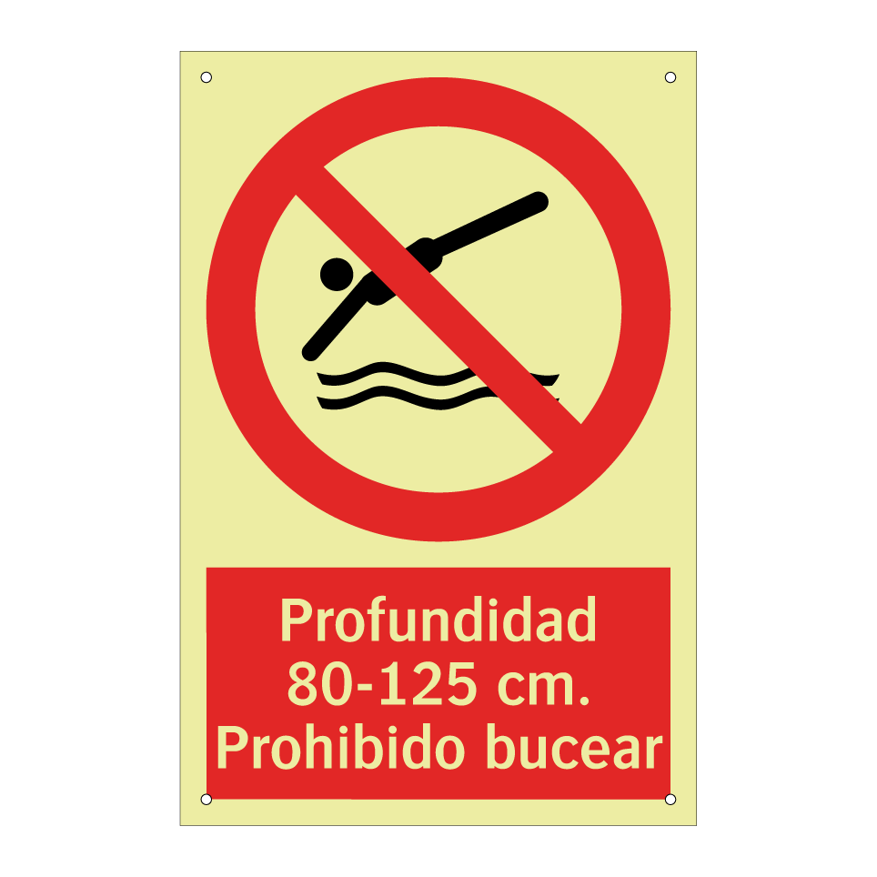 Profundidad 80-125 cm. Prohibido bucear