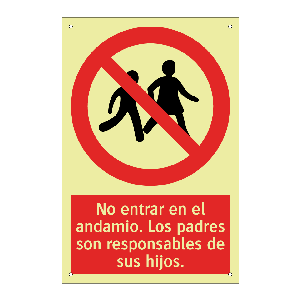 No entrar en el andamio. Los padres son responsables de sus hijos.