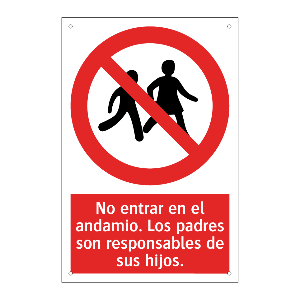 No entrar en el andamio. Los padres son responsables de sus hijos.