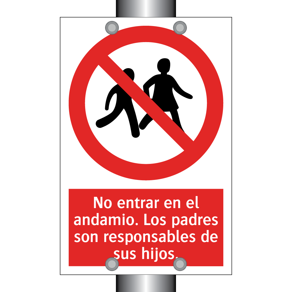 No entrar en el andamio. Los padres son responsables de sus hijos.
