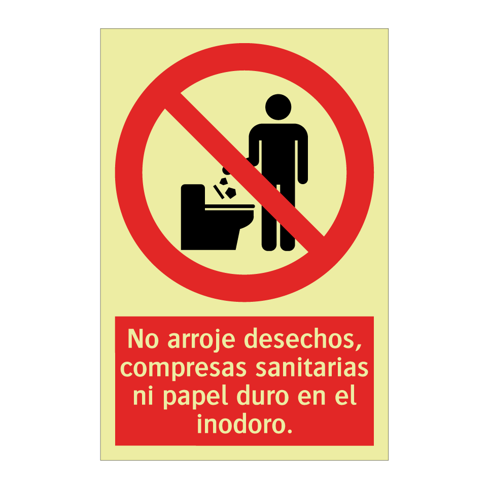 No arroje desechos, compresas sanitarias ni papel duro en el inodoro.