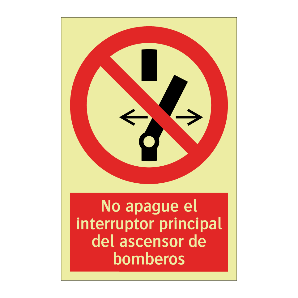 No apague el interruptor principal del ascensor de bomberos