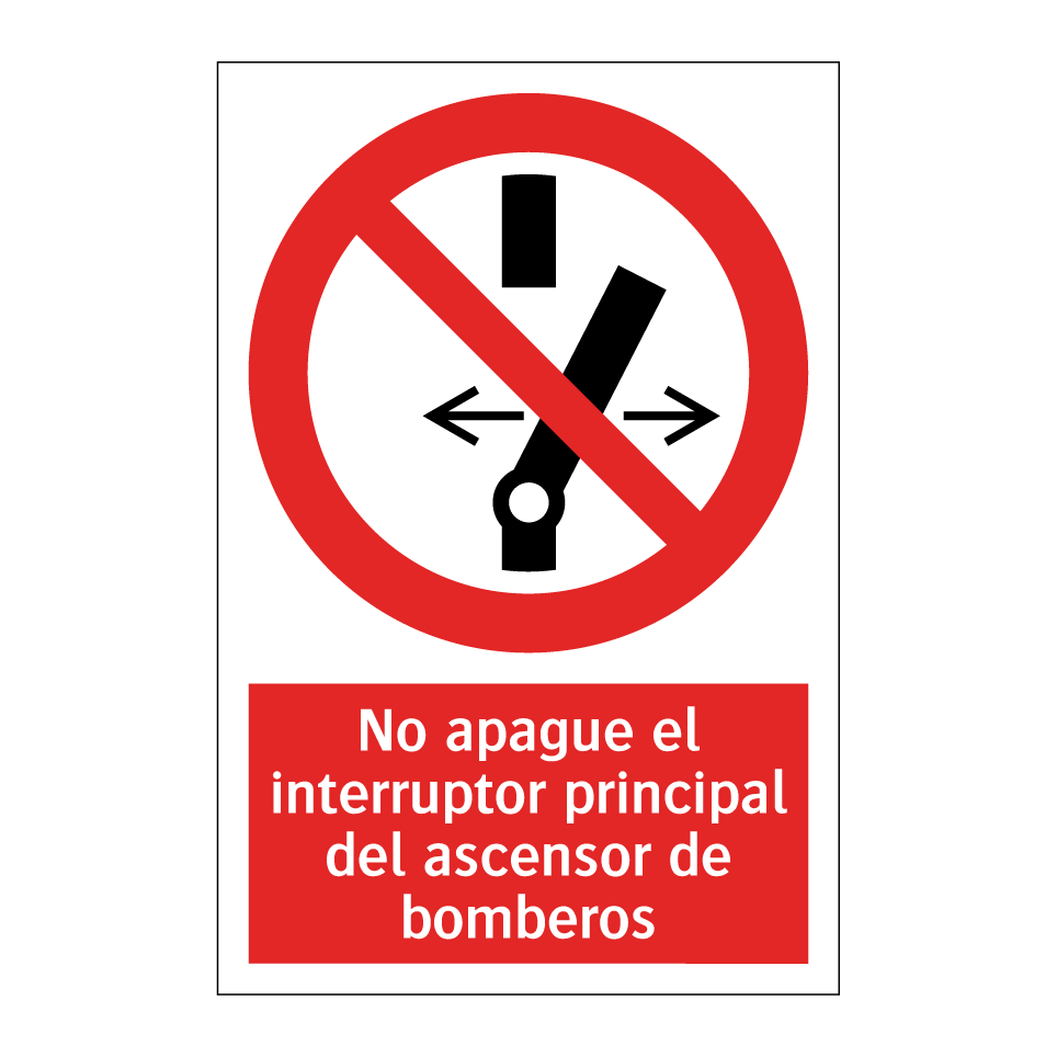 No apague el interruptor principal del ascensor de bomberos
