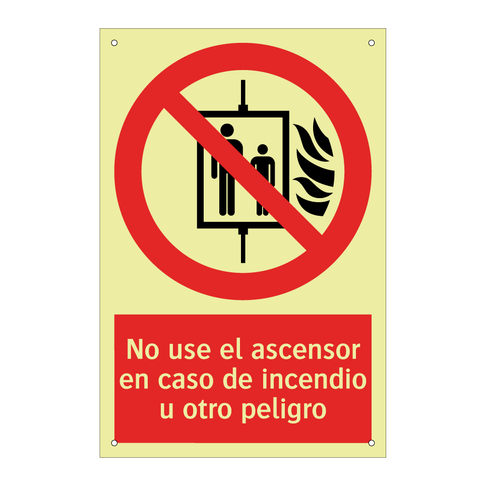 No use el ascensor en caso de incendio u otro peligro