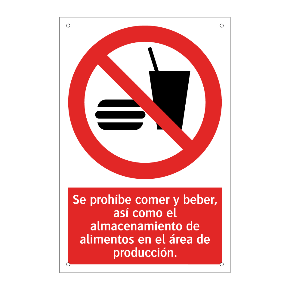 Se prohíbe comer y beber, así como el almacenamiento de alimentos en el área de producción.