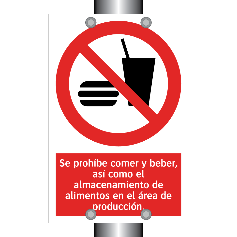 Se prohíbe comer y beber, así como el almacenamiento de alimentos en el área de producción.