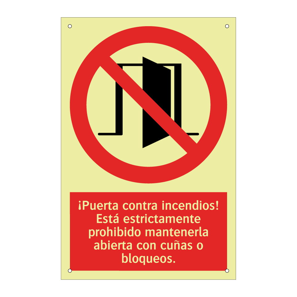 ¡Puerta contra incendios! Está estrictamente prohibido mantenerla abierta con cuñas o bloqueos.