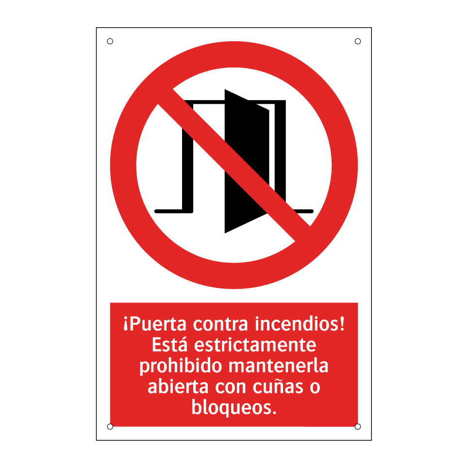 ¡Puerta contra incendios! Está estrictamente prohibido mantenerla abierta con cuñas o bloqueos.