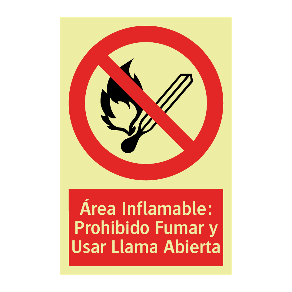 Área Inflamable: Prohibido Fumar y Usar Llama Abierta