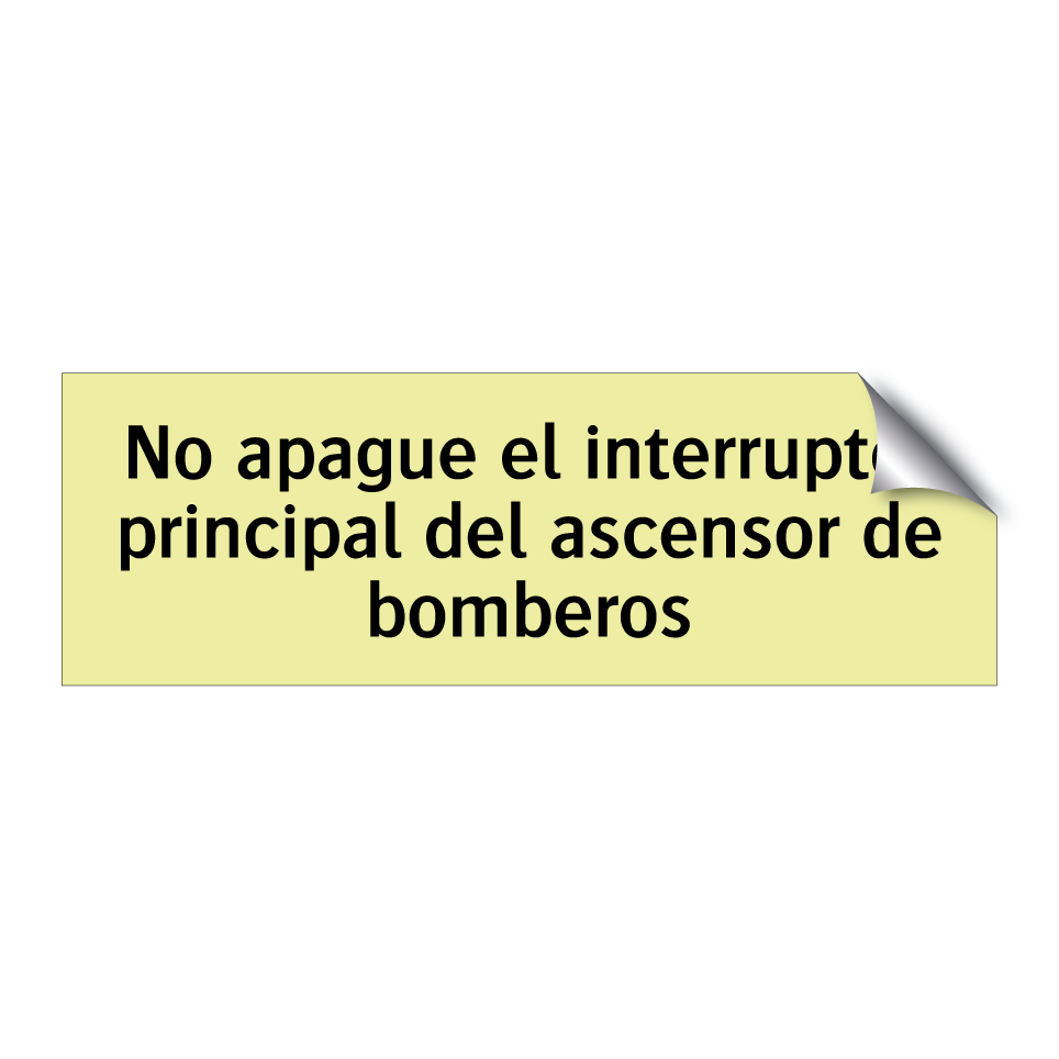 No apague el interruptor principal del ascensor de bomberos