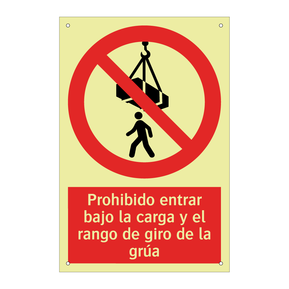 Prohibido entrar bajo la carga y el rango de giro de la grúa