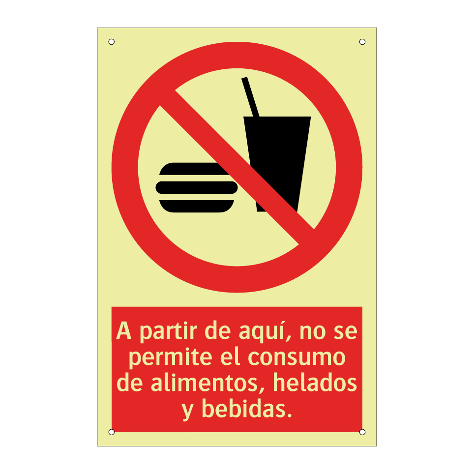 A partir de aquí, no se permite el consumo de alimentos, helados y bebidas.
