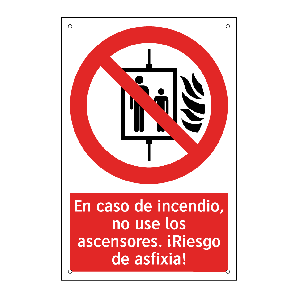 En caso de incendio, no use los ascensores. ¡Riesgo de asfixia!