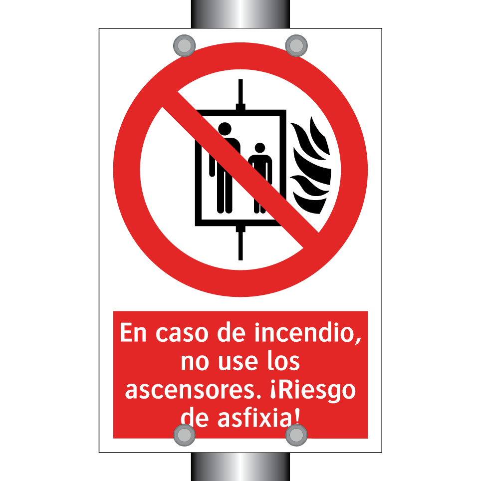 En caso de incendio, no use los ascensores. ¡Riesgo de asfixia!