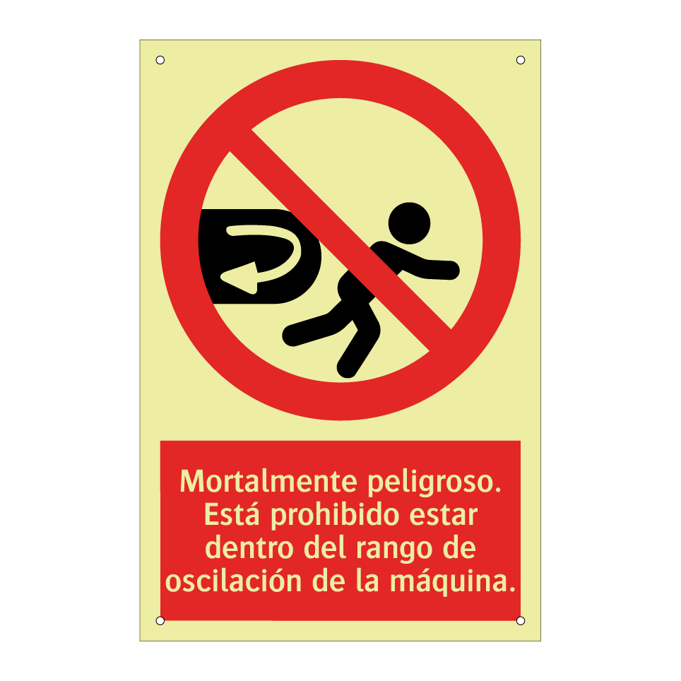 Mortalmente peligroso. Está prohibido estar dentro del rango de oscilación de la máquina.