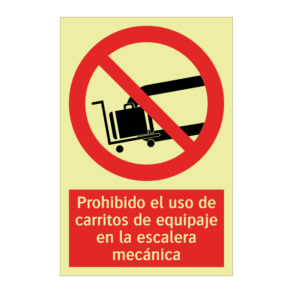 Prohibido el uso de carritos de equipaje en la escalera mecánica