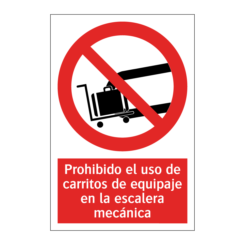 Prohibido el uso de carritos de equipaje en la escalera mecánica