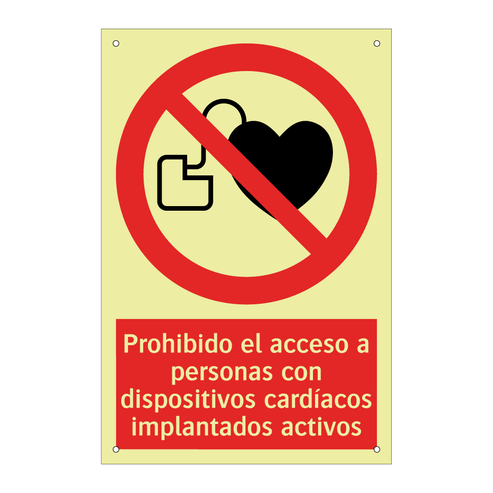 Prohibido el acceso a personas con dispositivos cardíacos implantados activos