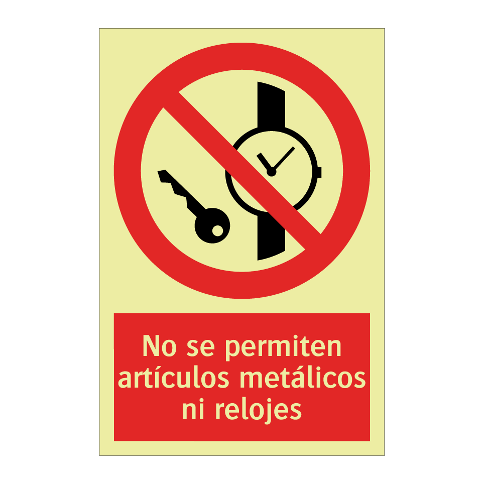 No se permiten artículos metálicos ni relojes