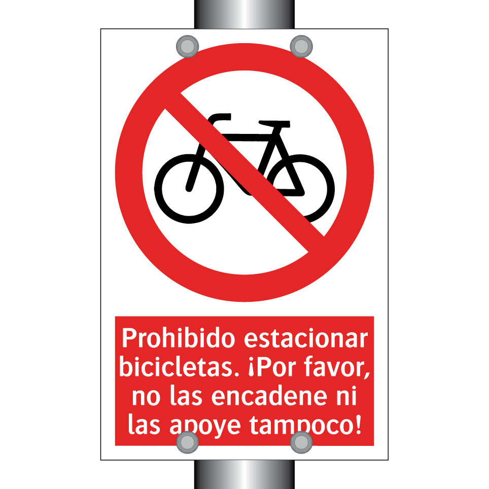 Prohibido estacionar bicicletas. ¡Por favor, no las encadene ni las apoye tampoco!