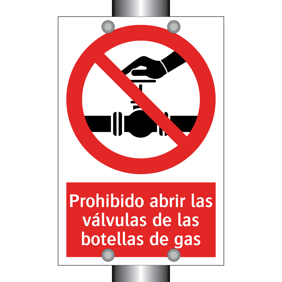 Prohibido abrir las válvulas de las botellas de gas