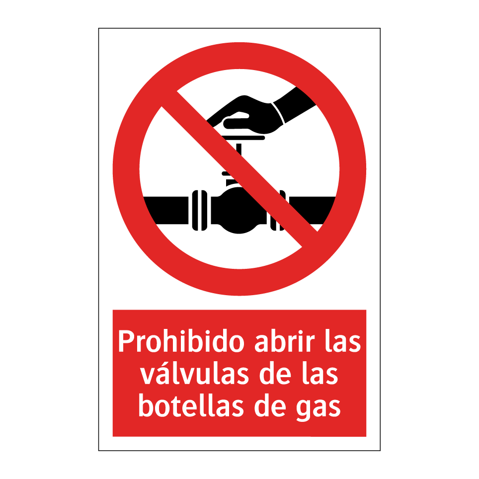 Prohibido abrir las válvulas de las botellas de gas