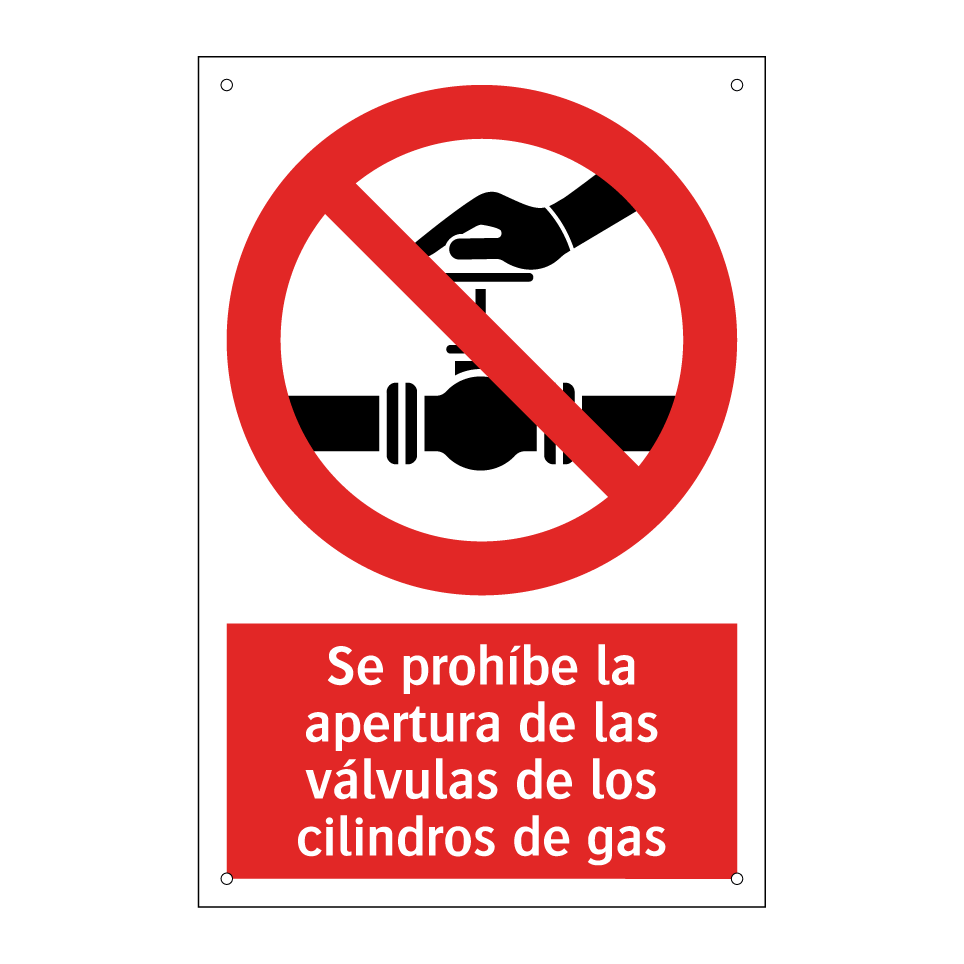 Se prohíbe la apertura de las válvulas de los cilindros de gas